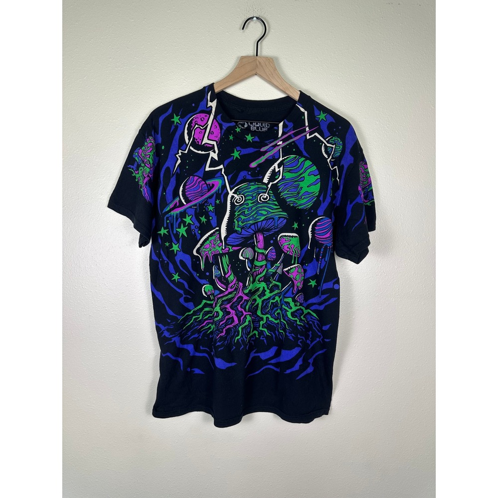 LIQUID BLUE T-Shirt Mens L Festival Rave Black Psychedelic Mushroom Space Tee